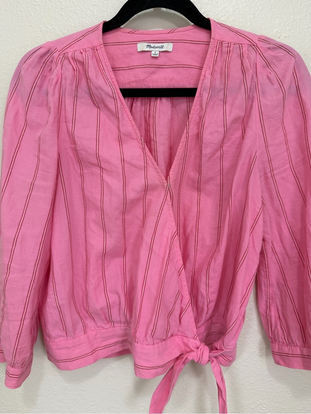 Madewell Pink Cecilia Stripe Tie Wrap Blouse Top Small